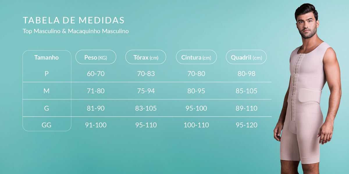 Tabela de medidas: Macaquinho Pós-Cirúrgico Masculino Preto 050343