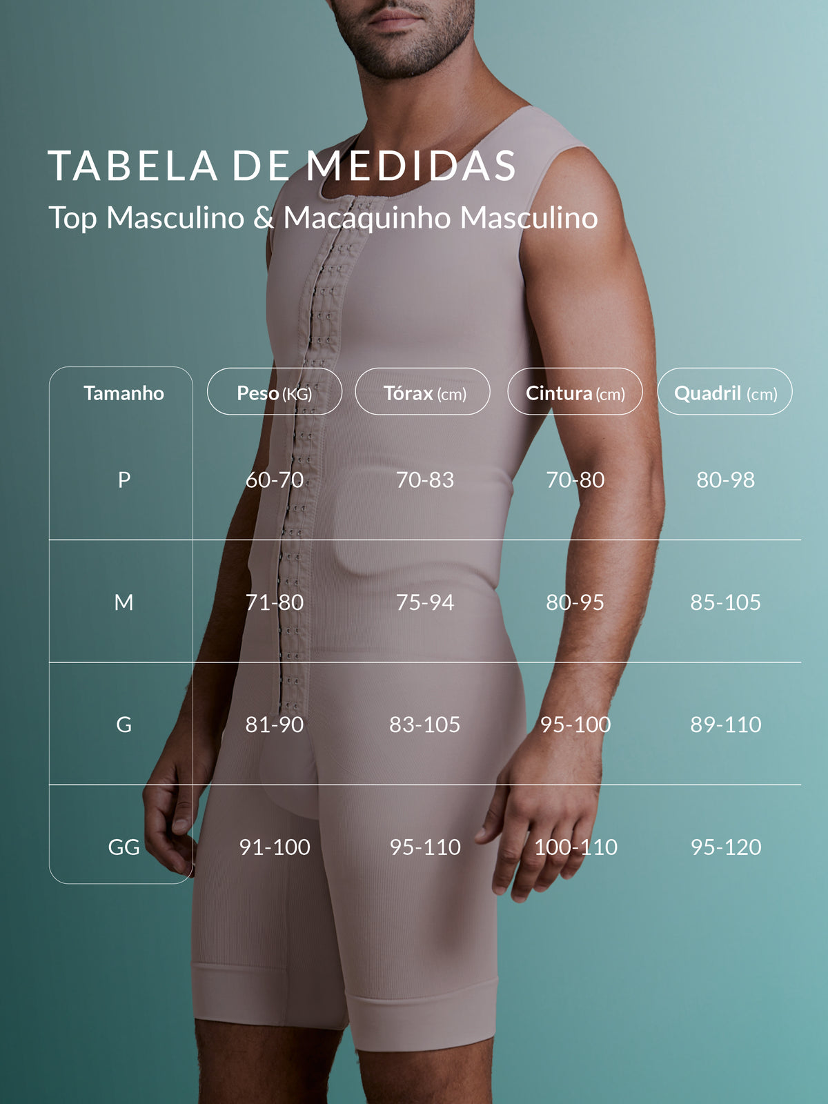 Tabela de medidas: Macaquinho Pós-Cirúrgico Masculino Preto 050343