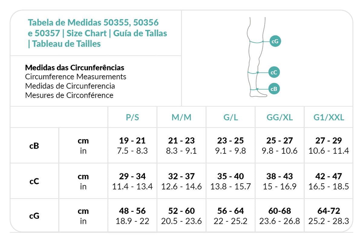 Tabela de medidas mobile do produto