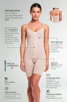 Macaquinho Pós-Cirúrgico Com Alça Regulável Média Compressão