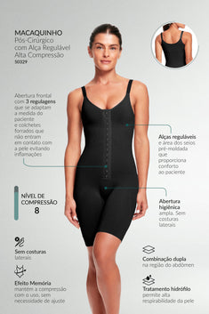 Macaquinho Pós-Cirúrgico Com Alça Regulável Alta Compressão
