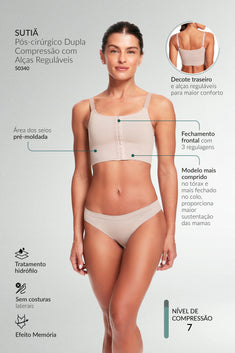 Sutiã Pós-Cirúrgico Dupla Compressão Com Alças Reguláveis