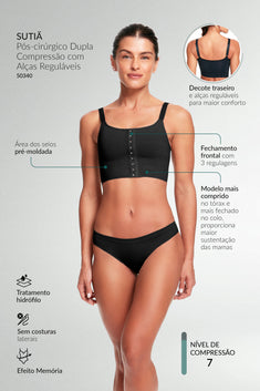 Sutiã Pós-Cirúrgico Dupla Compressão Com Alças Reguláveis