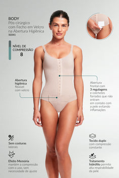Body Pós Cirúrgico Com Fecho Em Velcro Na Abertura Higiênica