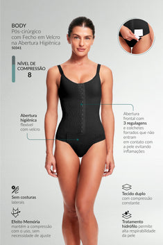 Body Pós Cirúrgico Com Fecho Em Velcro Na Abertura Higiênica