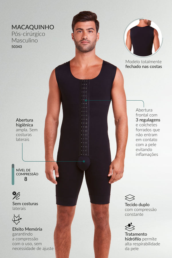 Macaquinho Pós-Cirúrgico Masculino Preto 050343