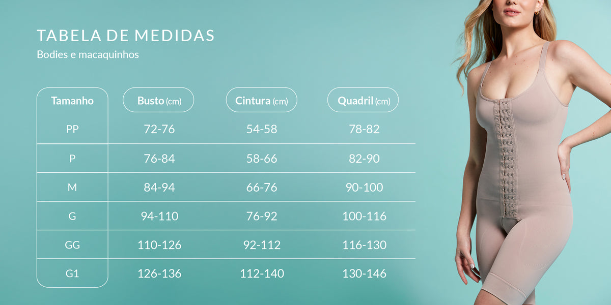 Tabela de medidas do produto